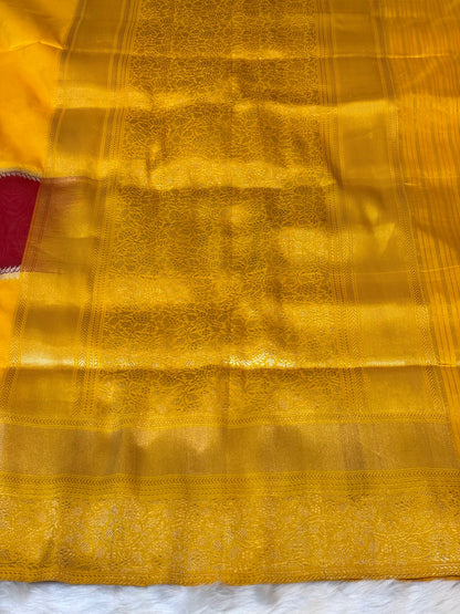 Yellow Pure Katan Silk handwoven saree