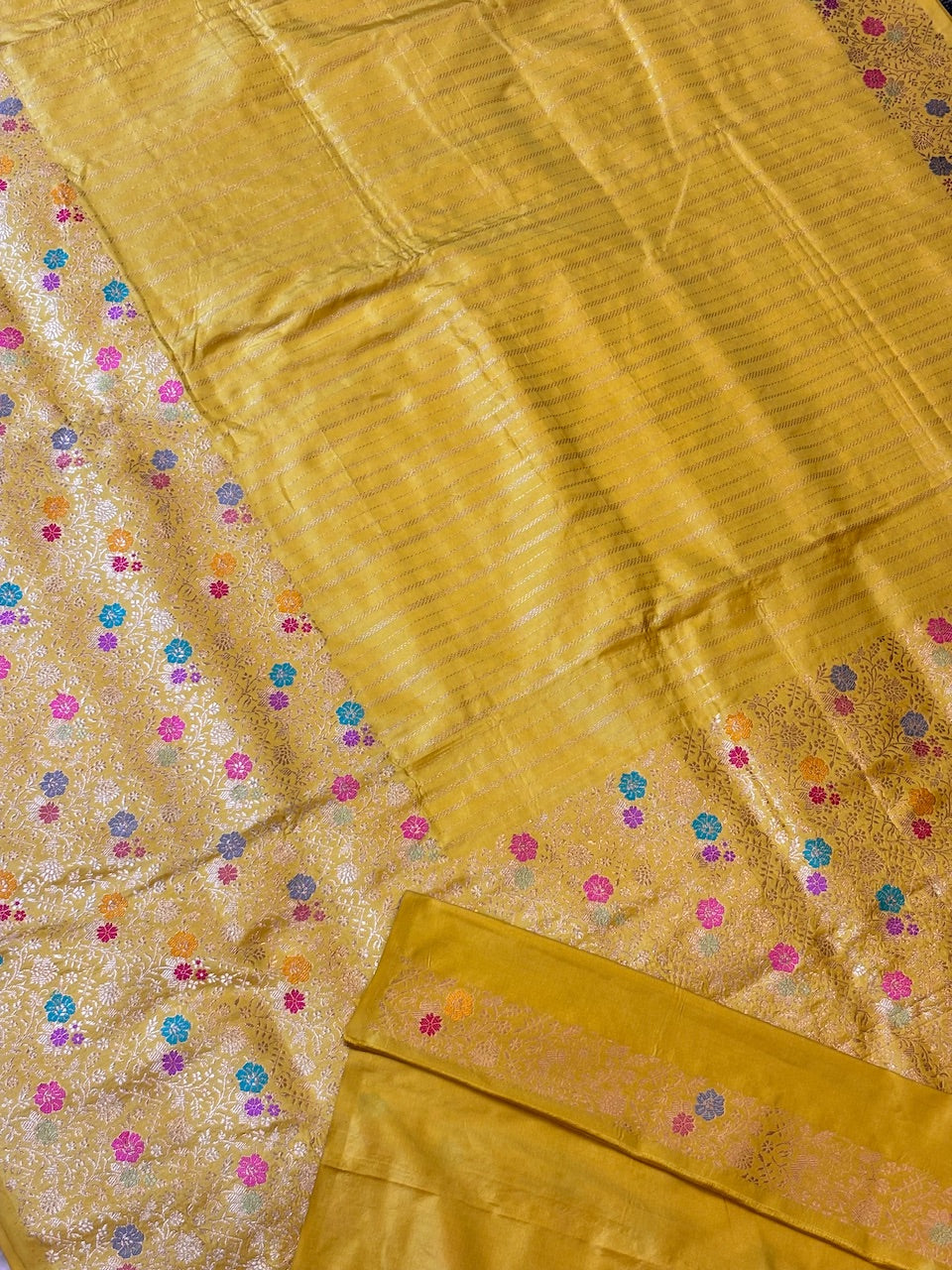 Yellow Pure Katan Silk handwoven saree