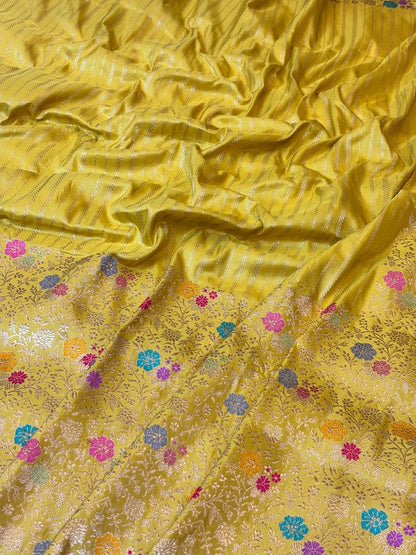 Yellow Pure Katan Silk handwoven saree