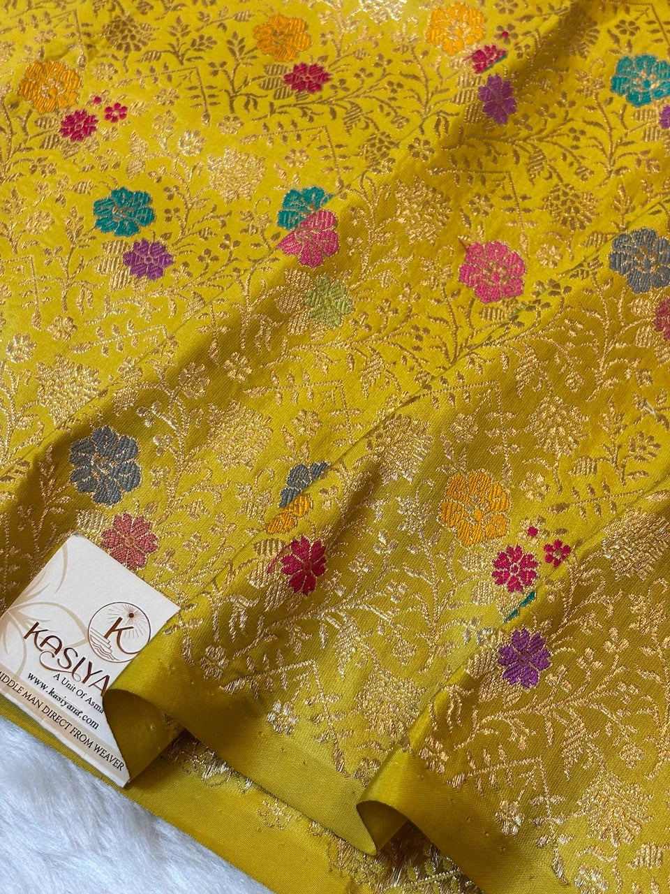 Yellow Pure Katan Silk handwoven saree