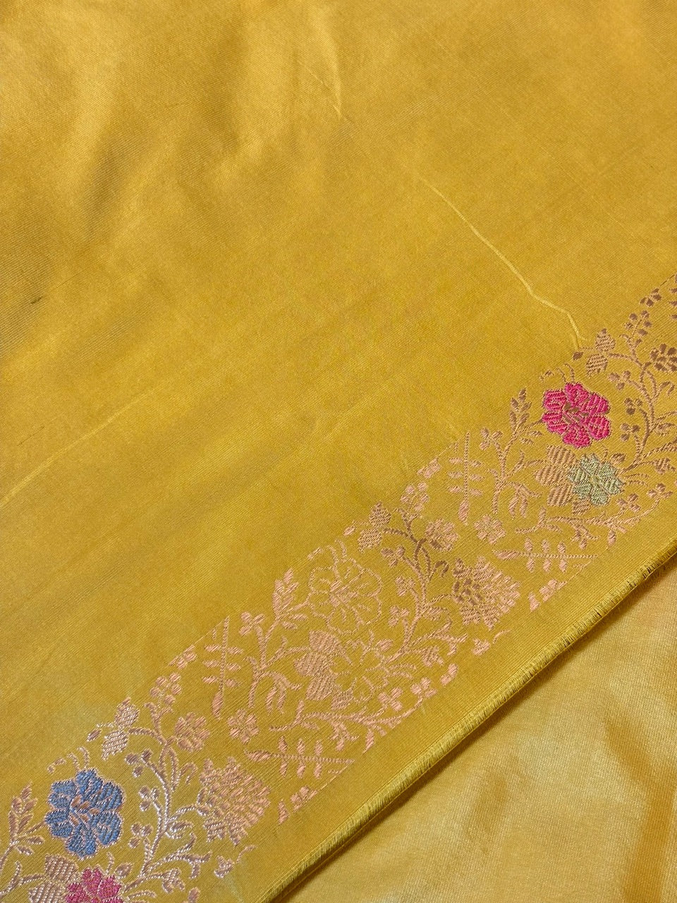 Yellow Pure Katan Silk handwoven saree