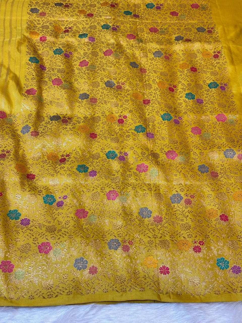 Yellow Pure Katan Silk handwoven saree