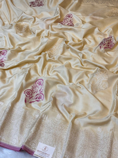 Butter Yellow Pure Banarasi Ektara Mulberry Silk Handwoven