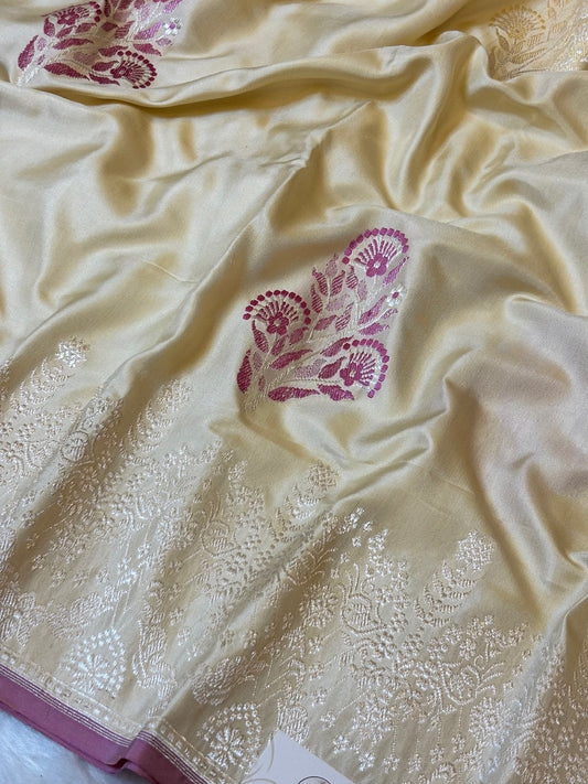 Butter Yellow Pure Banarasi Ektara Mulberry Silk Handwoven