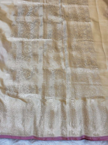 Butter Yellow Pure Banarasi Ektara Mulberry Silk Handwoven