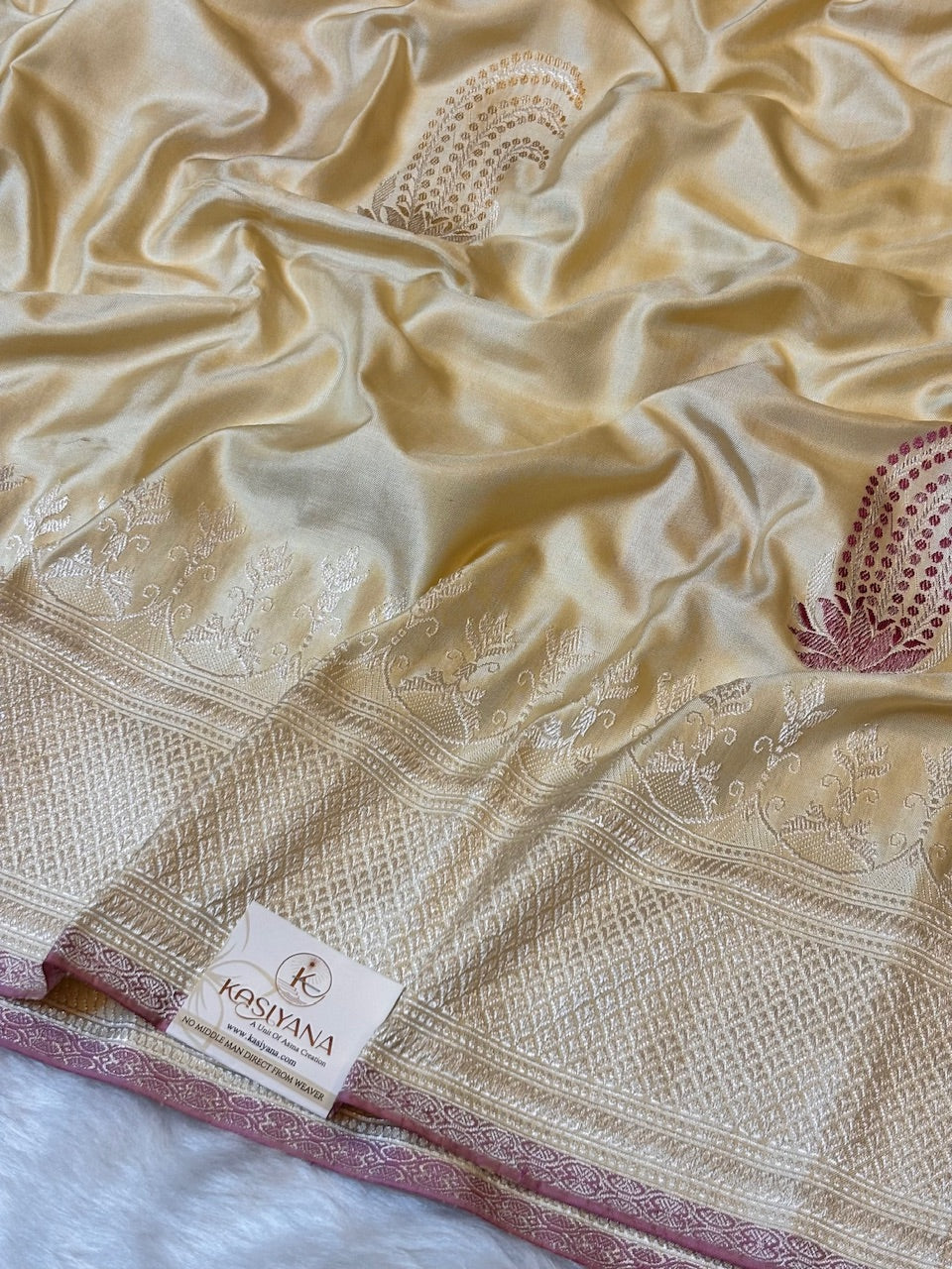 Butter Yellow Pure Banarasi Ektara Mulberry Silk Handwoven