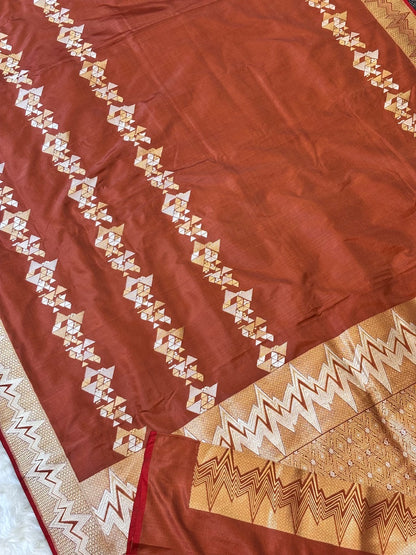 Cocoa Brown Pure Katan Silk handwoven saree