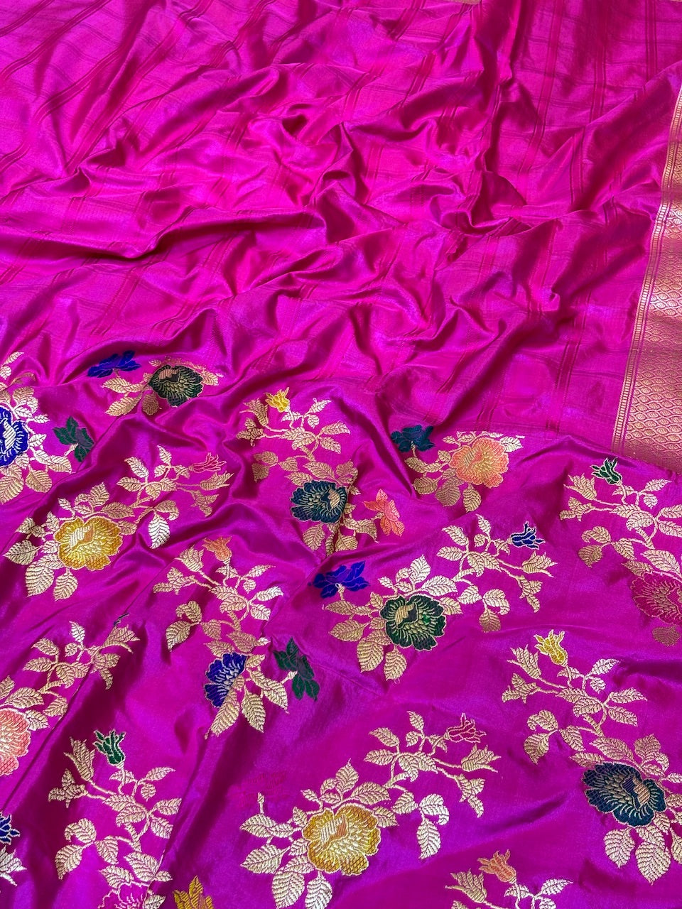 Hot Pink Pure Katan Silk handwoven saree