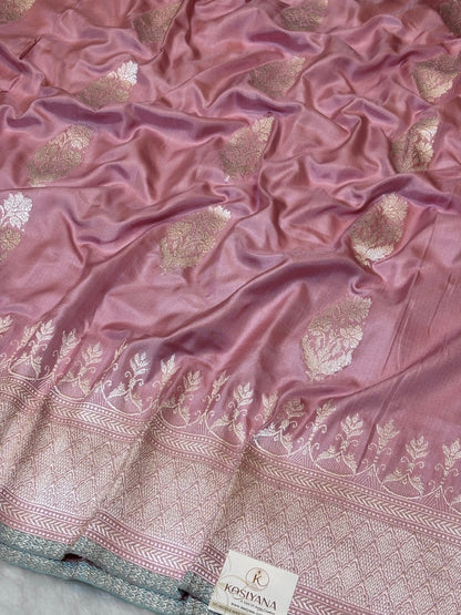 Powder Pink Pure Banarasi Ektara Mulberry Silk Handwoven
