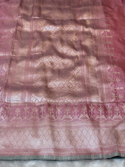 Powder Pink Pure Banarasi Ektara Mulberry Silk Handwoven