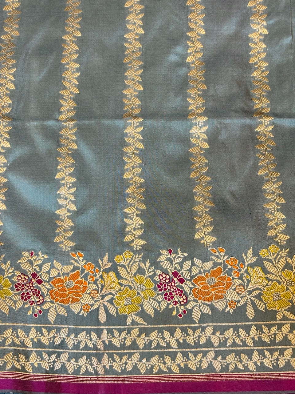 Stone Grey Pure Katan Silk handwoven saree