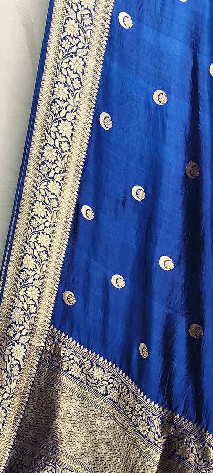 Royal Blue Pure Row Mango Banarasi Border Zari Aanchal Booti Saree