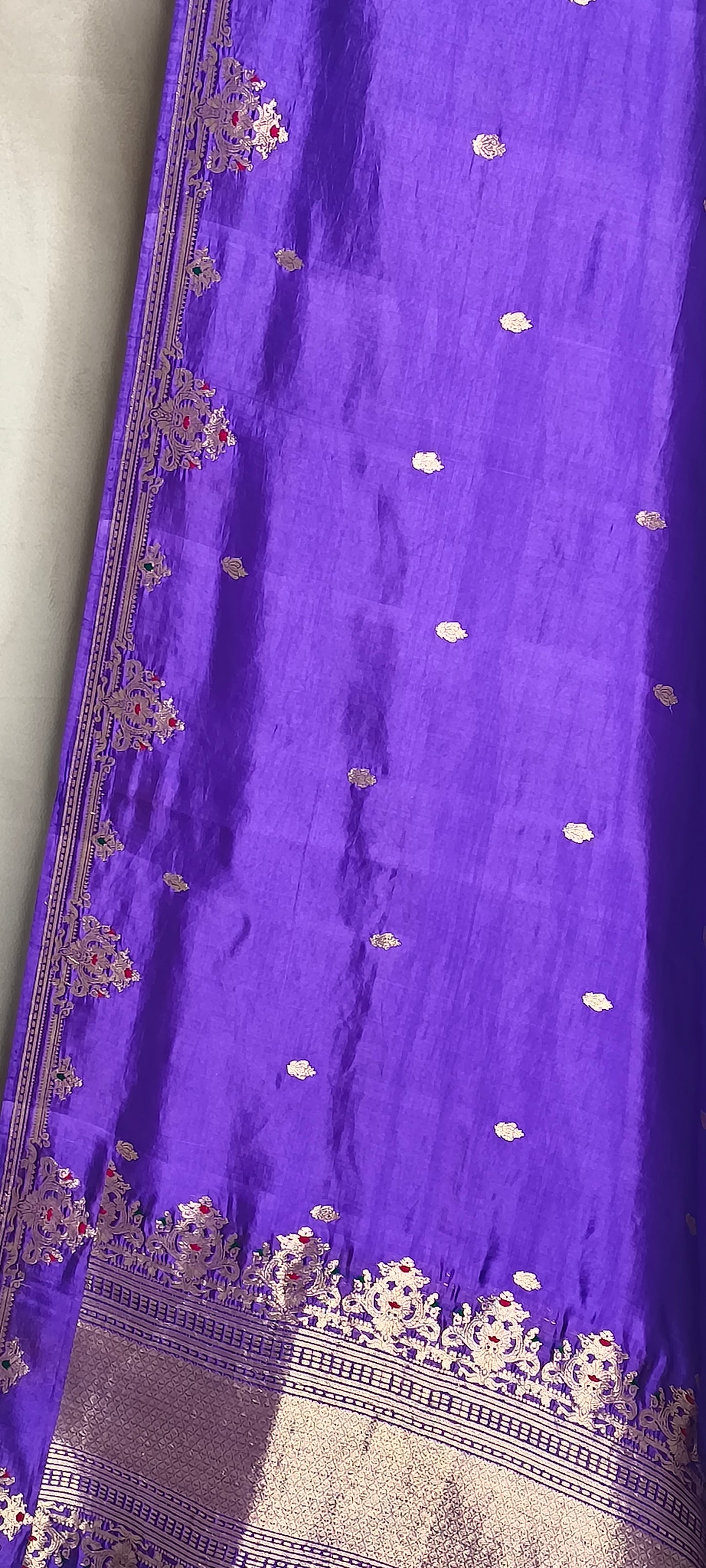 Blue Pure Row Mango Banarasi Border Zari Aanchal Booti Saree
