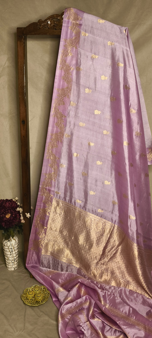 Lavender Pure Row Mango Banarasi Border Zari Aanchal Booti Saree