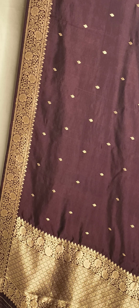 Garnet Pure Row Mango Banarasi Border Zari Aanchal Booti Saree