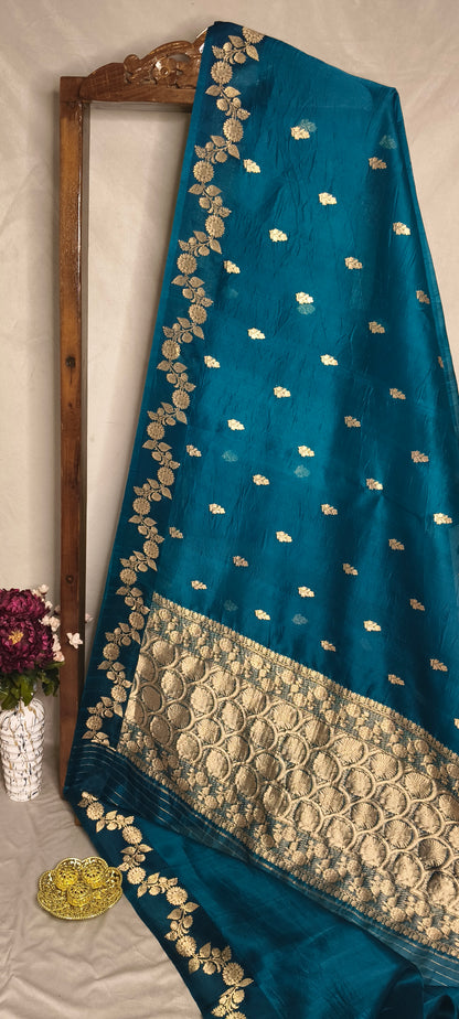 Sapphire Pure Tissue Silk Silver Gold Zari Booti Saree