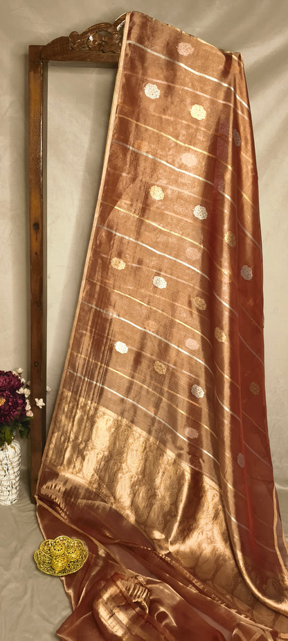 Mehndi Pure Tissue Silk Silver Antique Zari Booti Saree