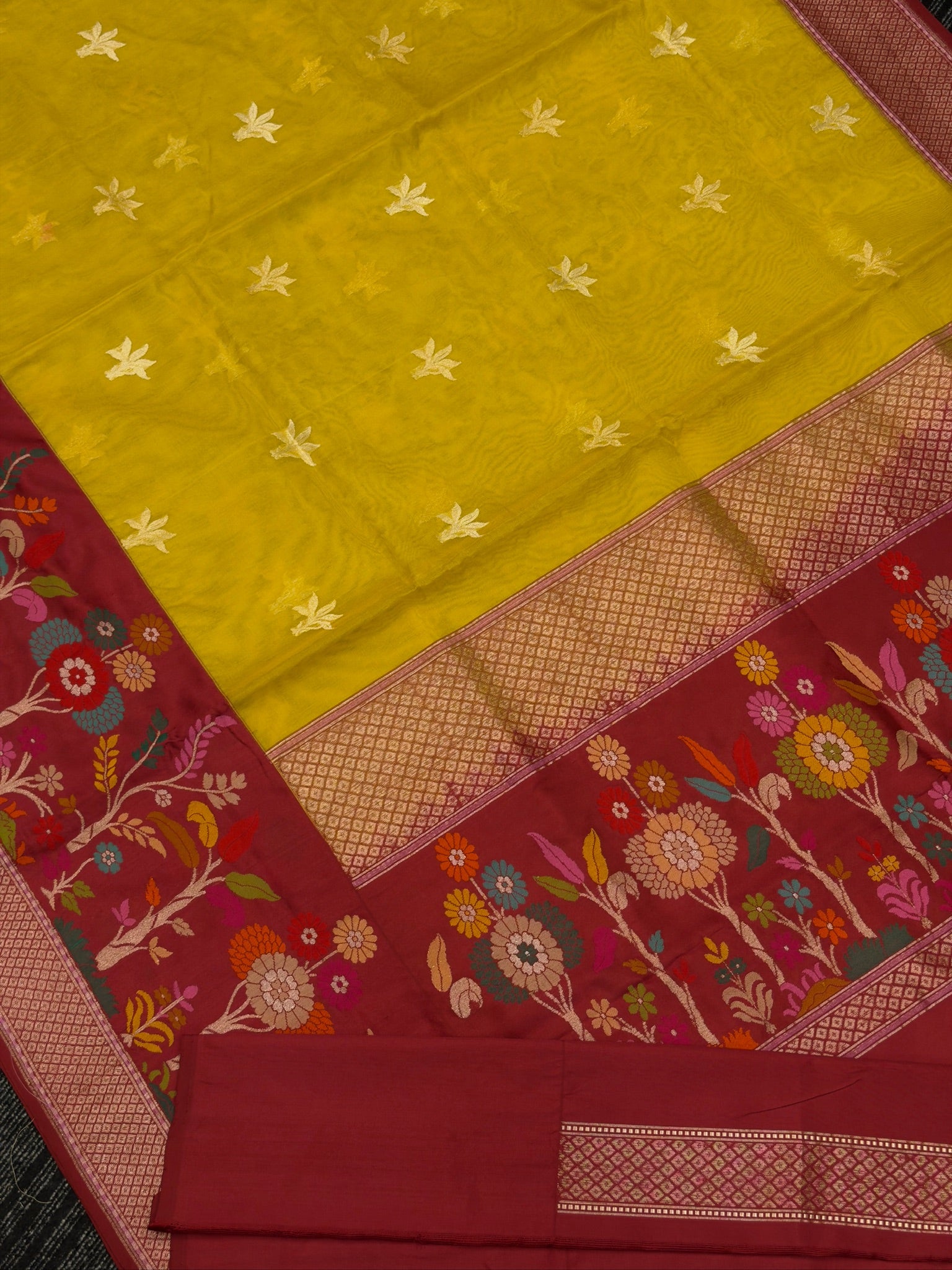 Pure Kora Organza Silk Jamdani Saree in Yellow Handwoven Saree