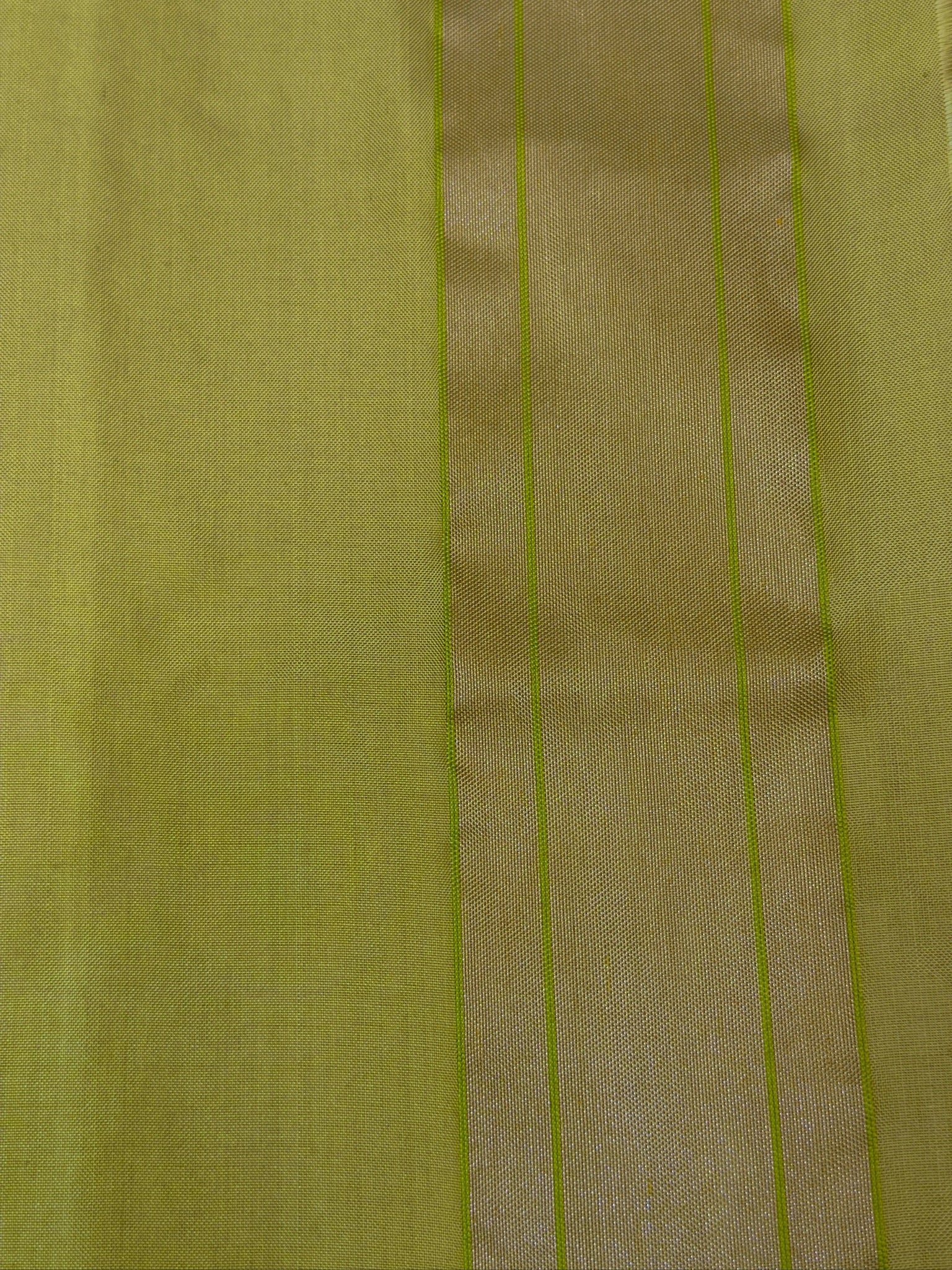 Olive Green Pure Banarasi Ektara Mulberry Silk Jamdani With Skrt Border Handwoven Saree