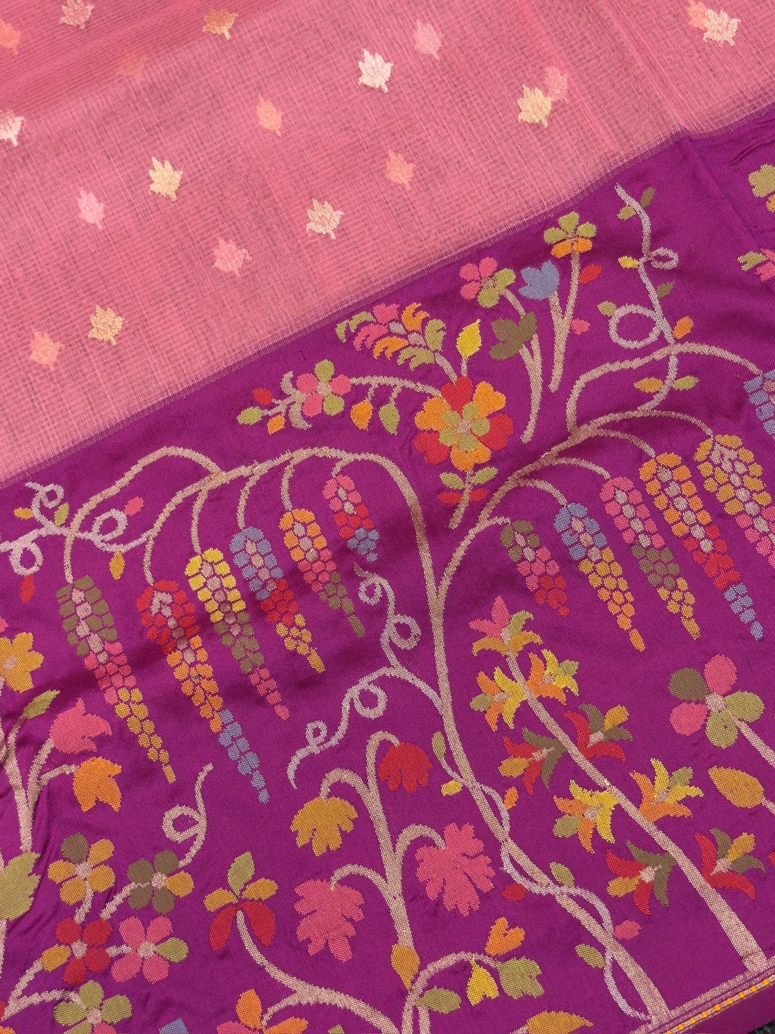 Pure Kora Organza Silk Jamdani Saree in Candy Pink Handwoven Saree