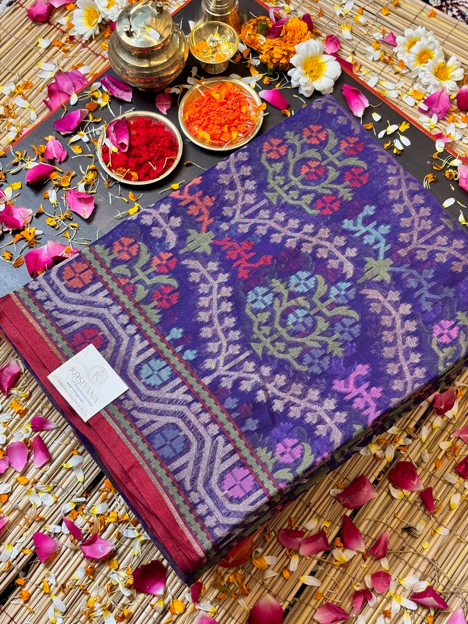 Pure Cotton Jamdani Saree | Elegant Purple Design