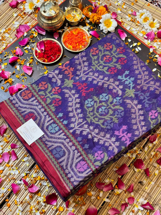 Pure Cotton Jamdani Saree | Elegant Purple Design