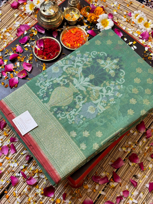 Pure Cotton Jamdani Saree | Elegant Sage Green Design