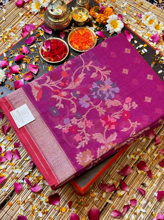 Pure Cotton Jamdani Saree | Elegant Wine Pink Design