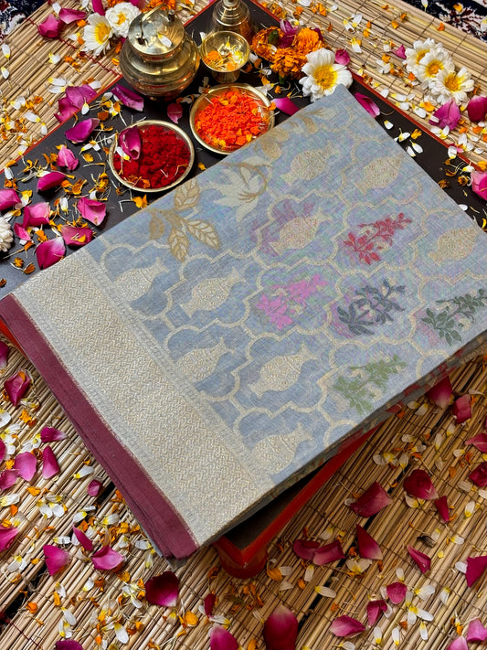 Pure Cotton Jamdani Saree | Elegant Pearl Grey Design