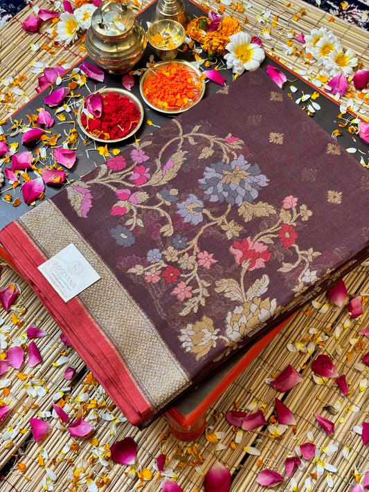 Pure Cotton Jamdani Saree | Elegant Brown Design