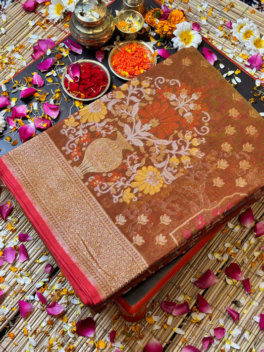 Pure Cotton Jamdani Saree | Elegant Antique Gold Design