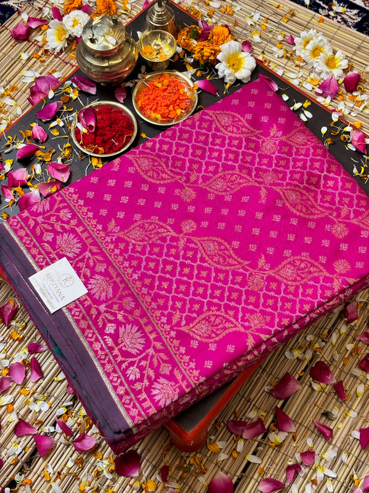 Pure Ektara Silk Jamdani Saree | Elegant Mute Pink Design
