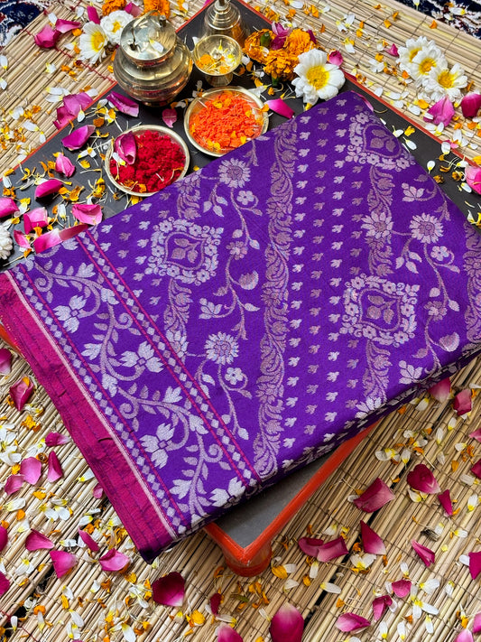 Pure Ektara Silk Jamdani Saree | Elegant Purple Design