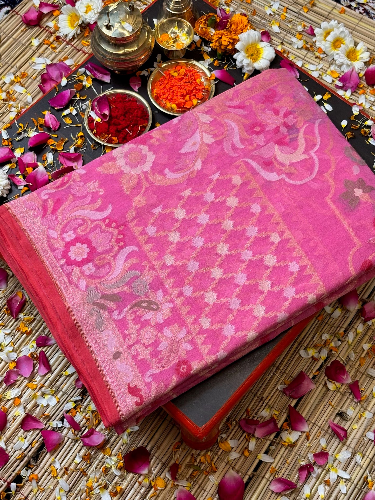 Pure Cotton Jamdani Saree | Elegant Pink Design
