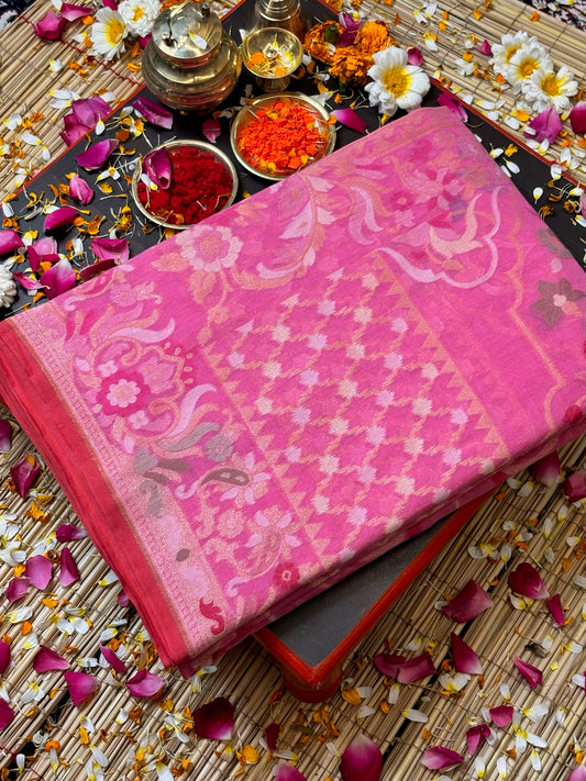 Pure Cotton Jamdani Saree | Elegant Pink Design