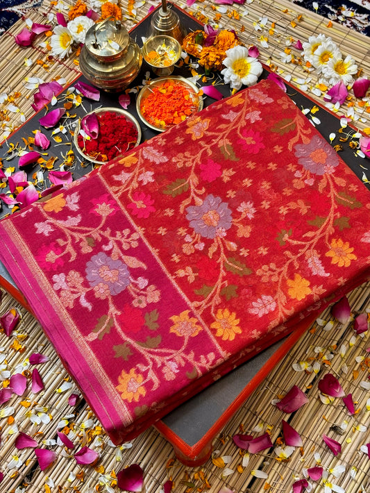 Pure CottonJamdani Saree | Elegant Burnt Red Design