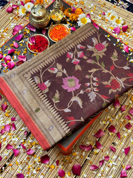 Pure Cotton Jamdani Saree | Elegant Brown Design