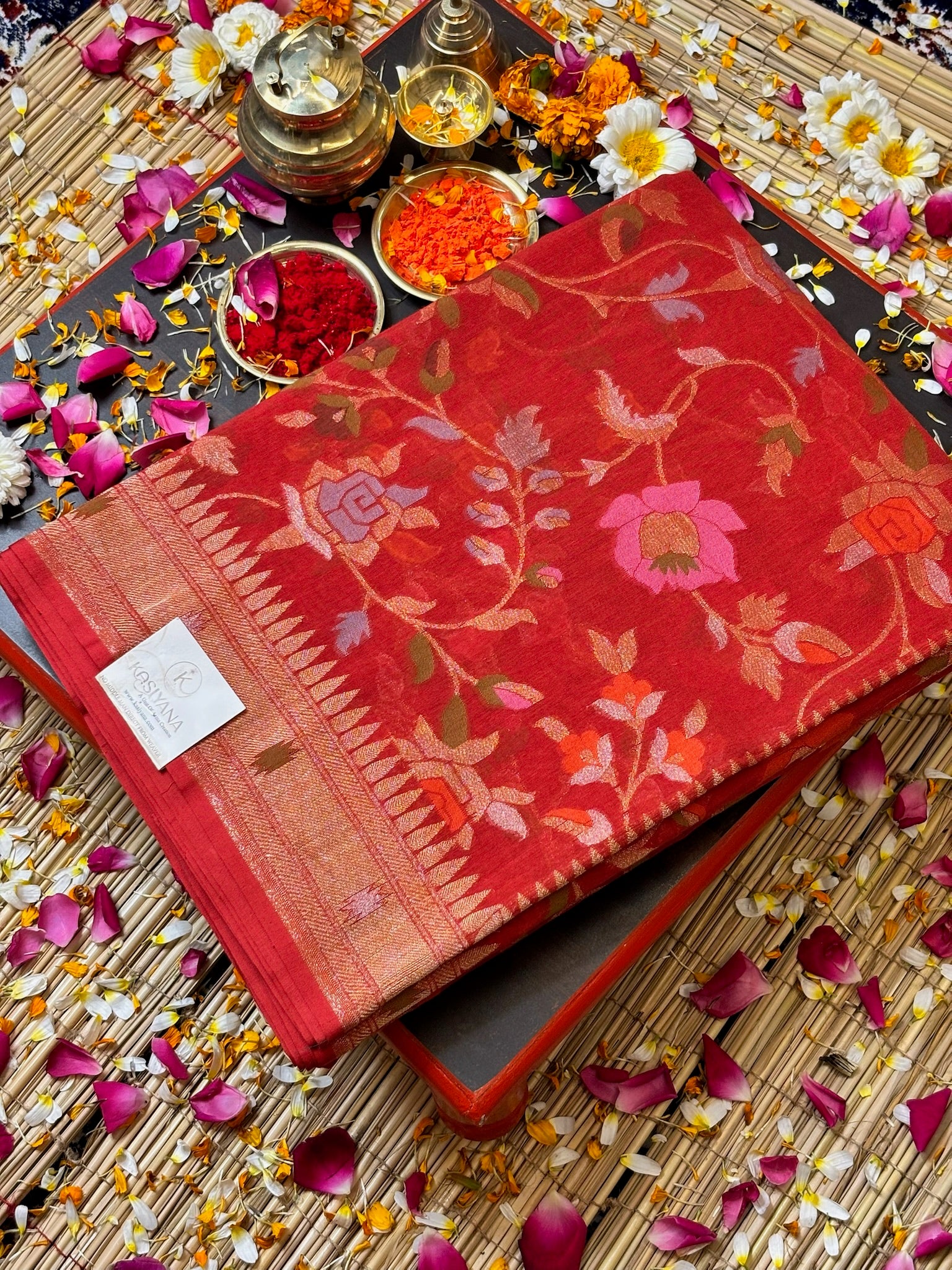 Pure Cotton Jamdani Saree | Elegant Red Design