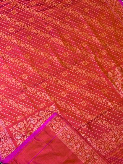 Pure Ektara Silk Jamdani Saree | Elegant  Rust Red Design