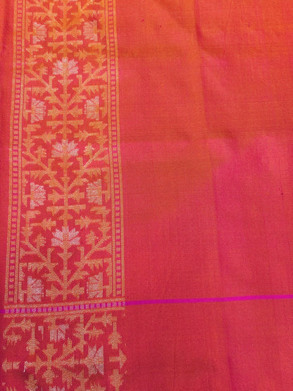 Pure Ektara Silk Jamdani Saree | Elegant  Rust Red Design