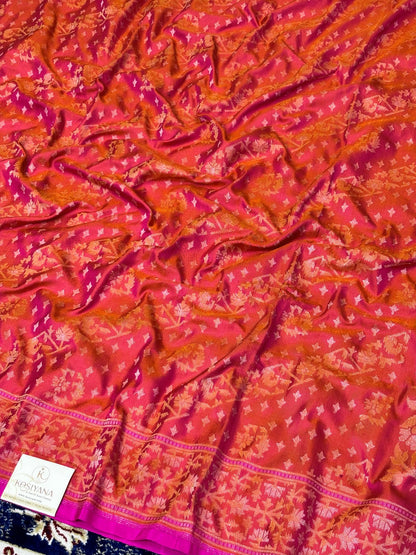 Pure Ektara Silk Jamdani Saree | Elegant  Rust Red Design