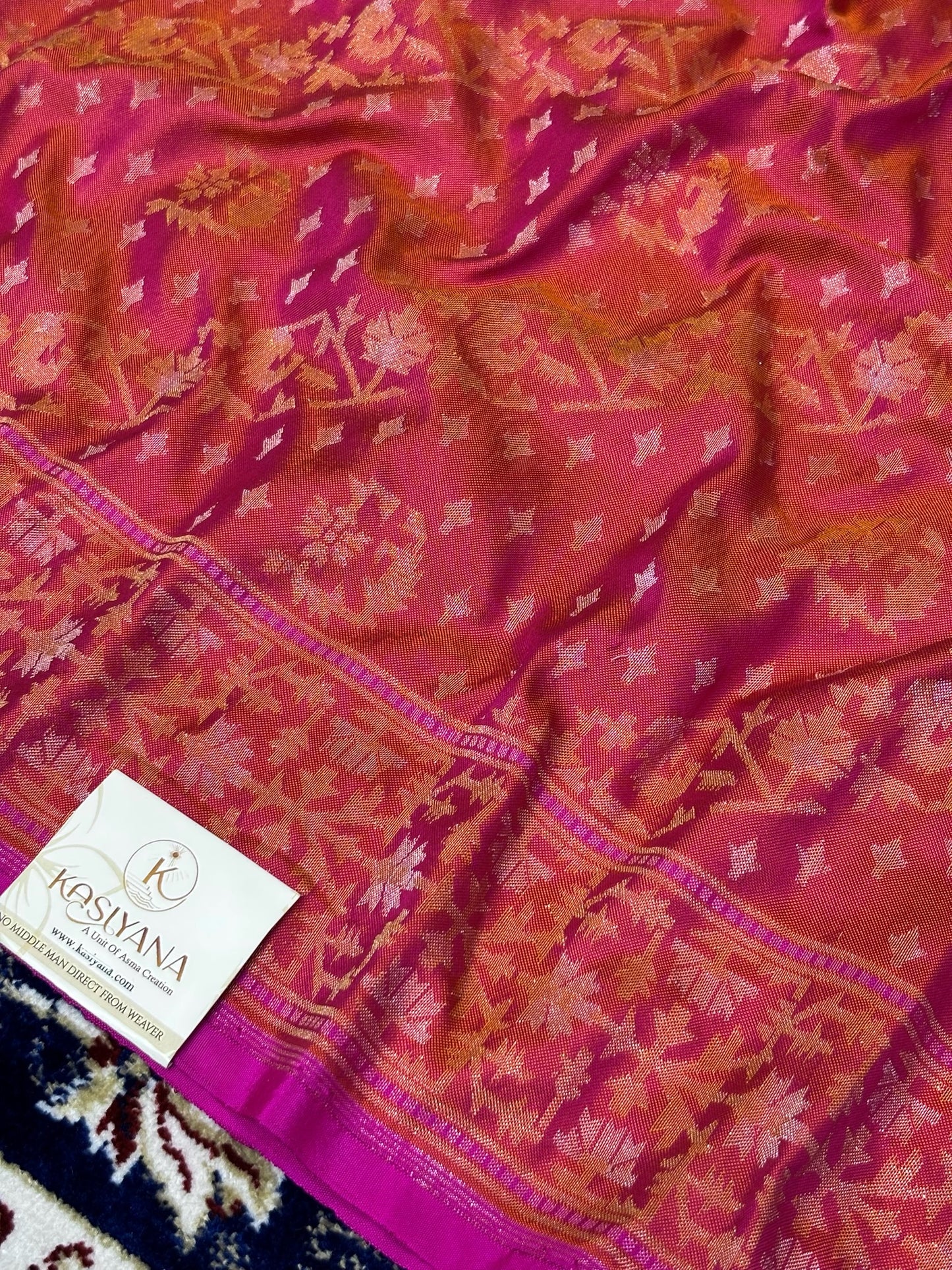 Pure Ektara Silk Jamdani Saree | Elegant  Rust Red Design