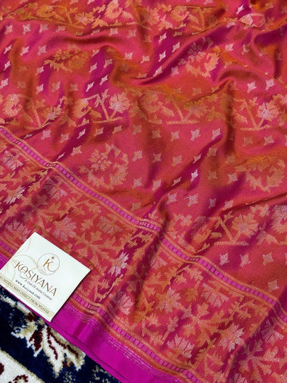 Pure Ektara Silk Jamdani Saree | Elegant  Rust Red Design