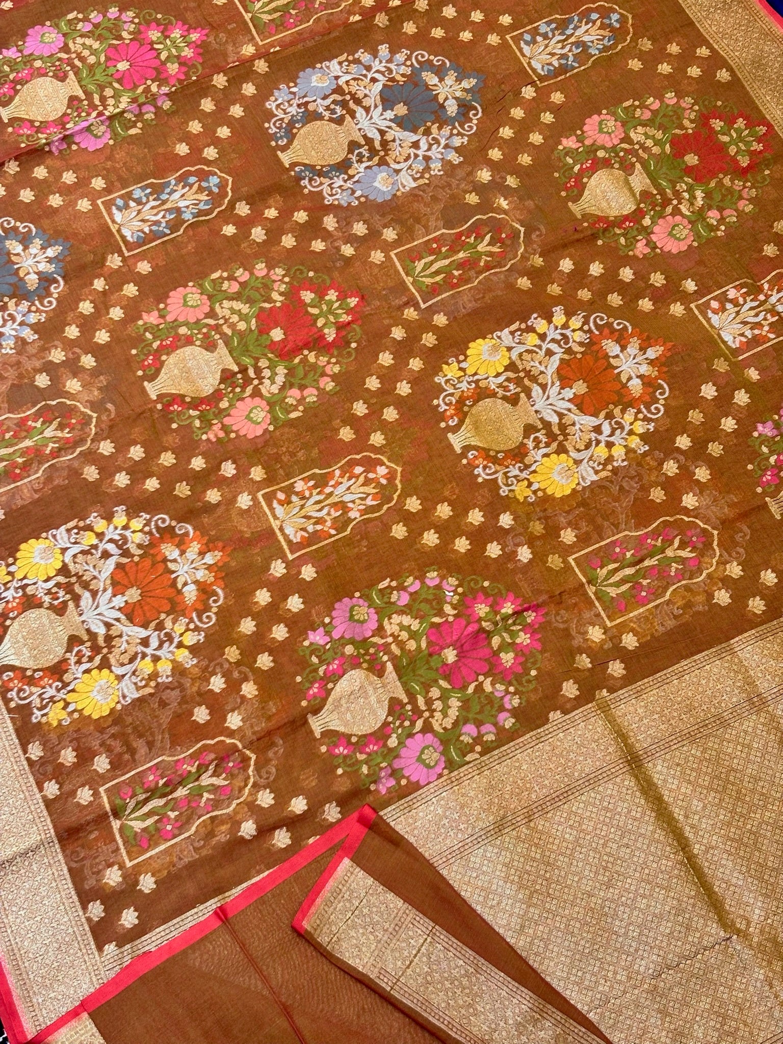 Pure Cotton Jamdani Saree | Elegant Antique Gold Design