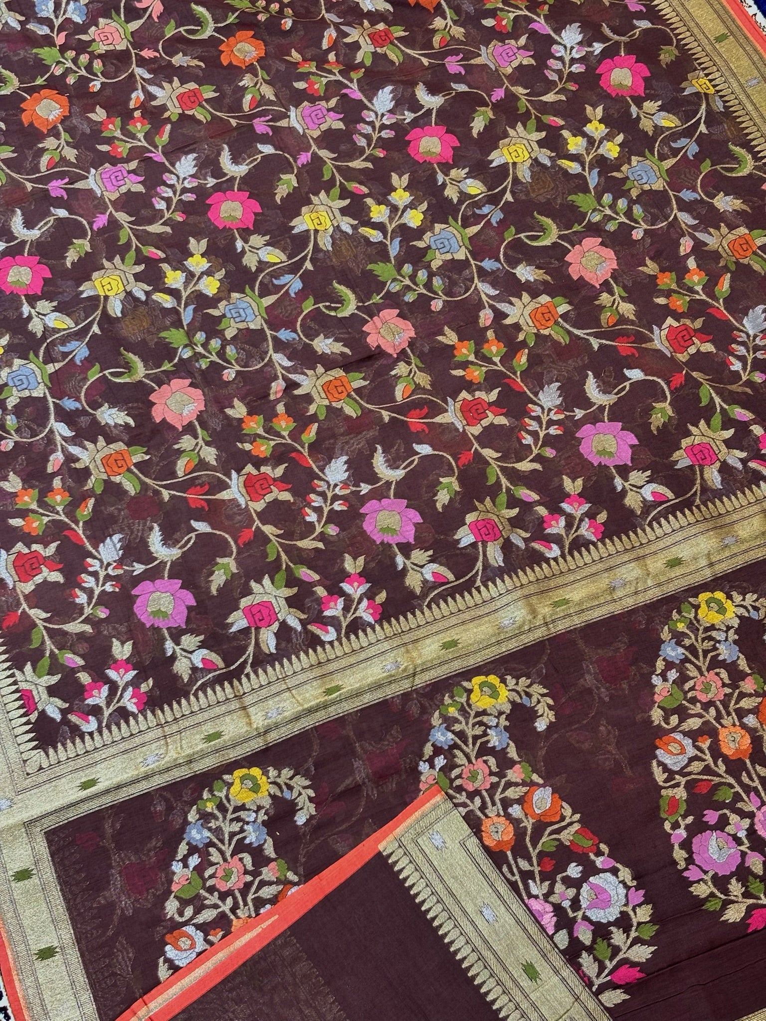 Pure Cotton Jamdani Saree | Elegant Brown Design