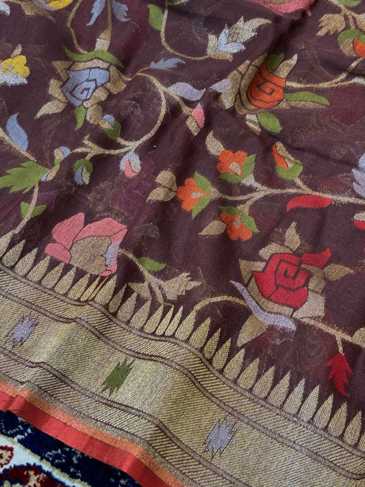 Pure Cotton Jamdani Saree | Elegant Brown Design