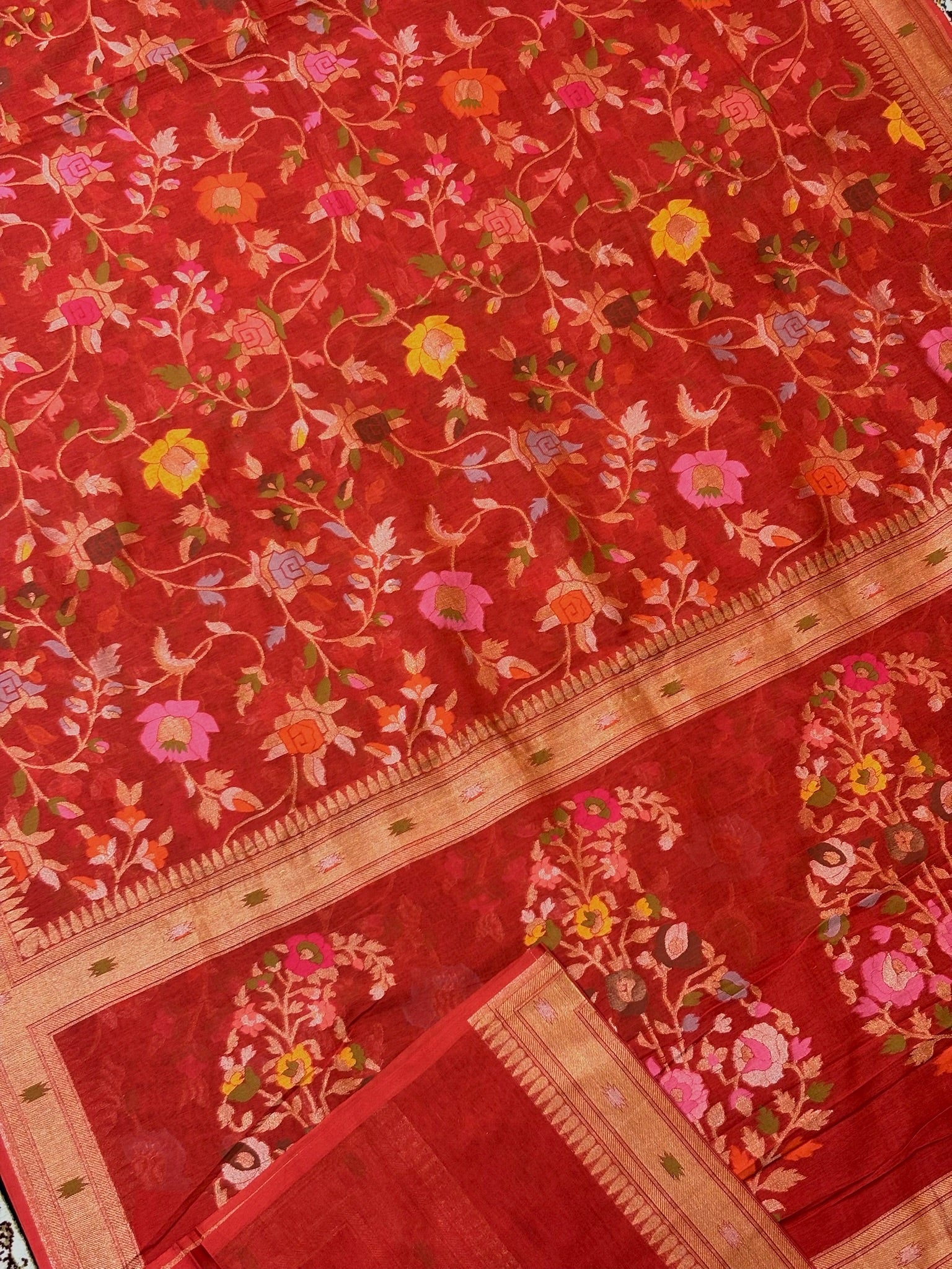 Pure Cotton Jamdani Saree | Elegant Red Design