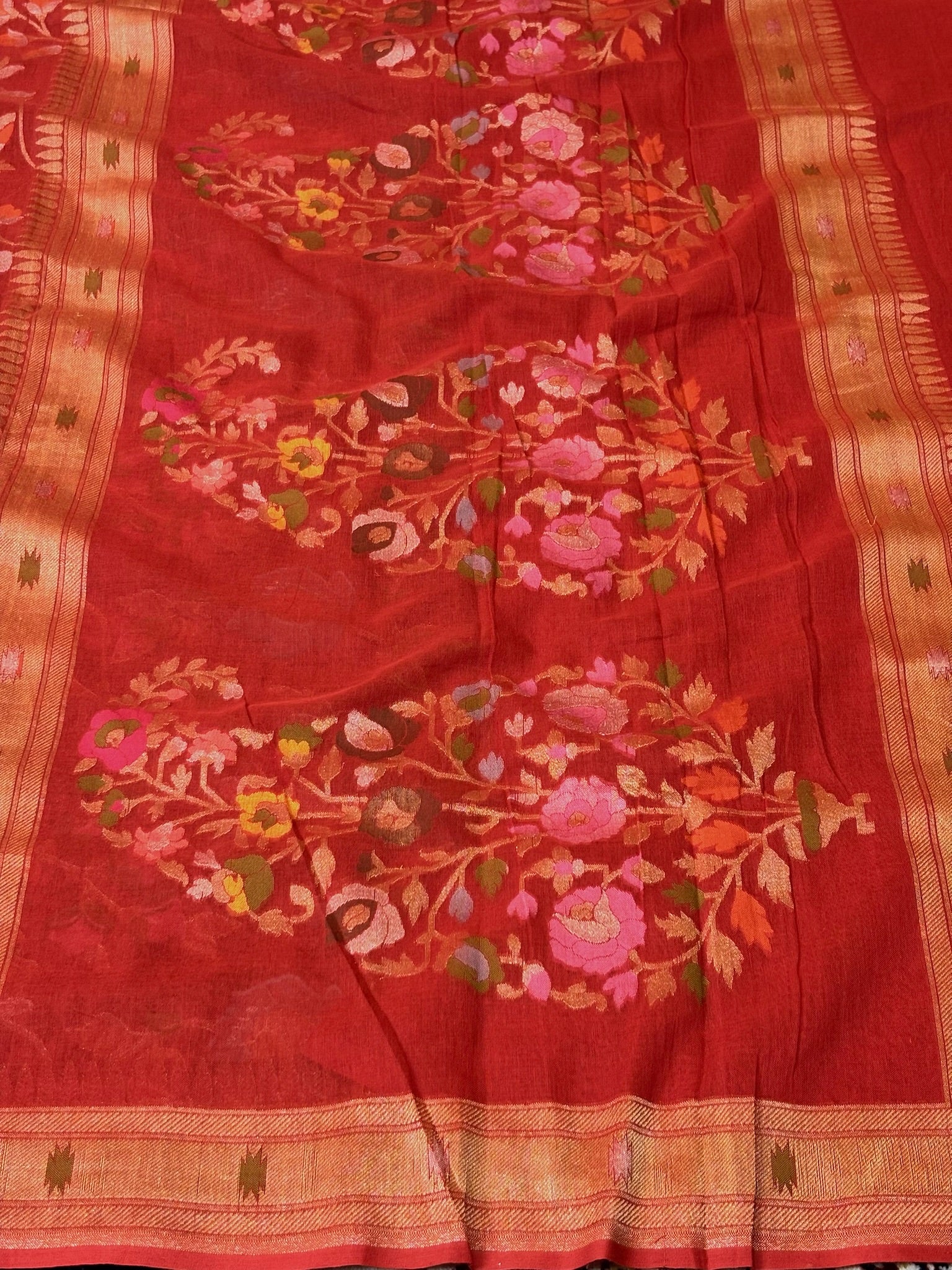 Pure Cotton Jamdani Saree | Elegant Red Design