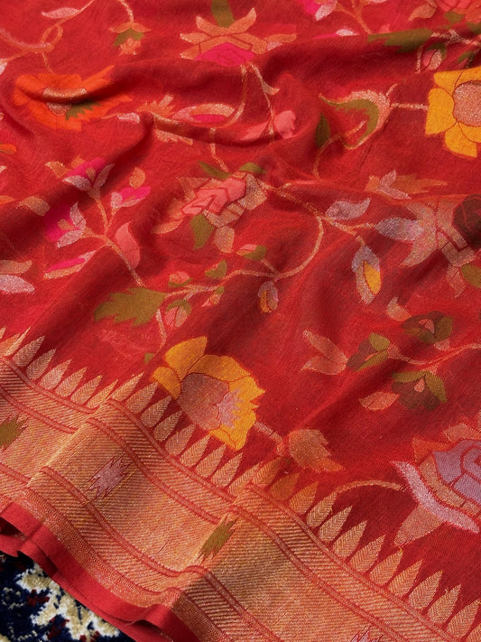 Pure Cotton Jamdani Saree | Elegant Red Design