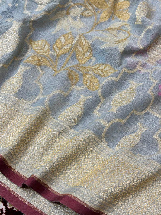 Pure Cotton Jamdani Saree | Elegant Pearl Grey Design